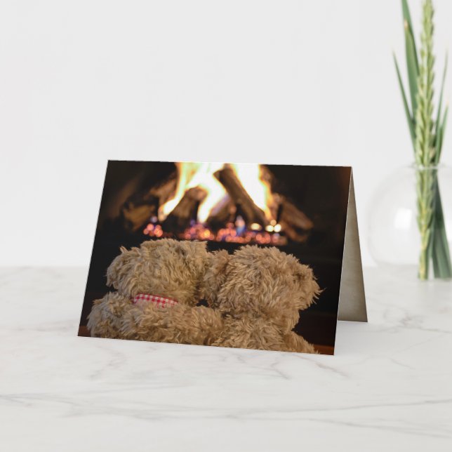 teddy bears by fireplace card (Front)