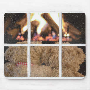 teddy bears by fireplace mouse mat