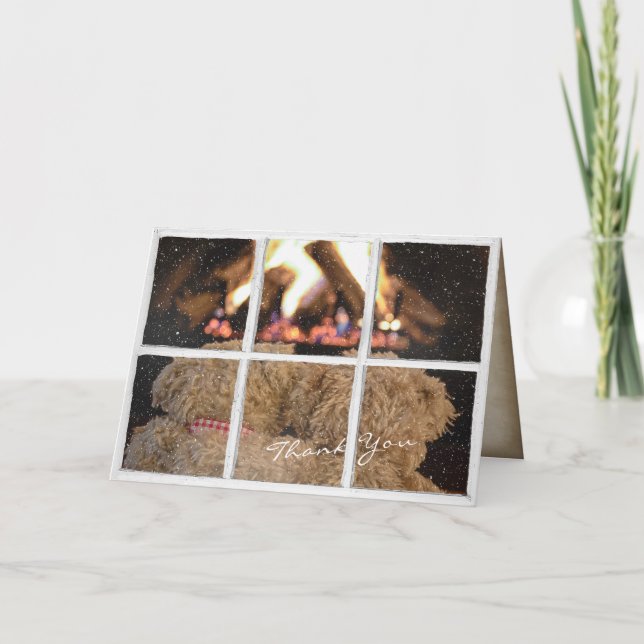 teddy bears by fireplace Thank You Card (Front)