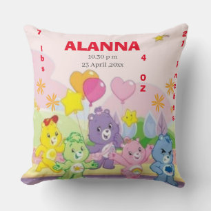 Teddy Bears Celebrate Birth Stats Pink Cushion