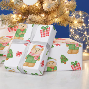 Teddy Bears, Christmas Trees and Ornaments Wrapping Paper