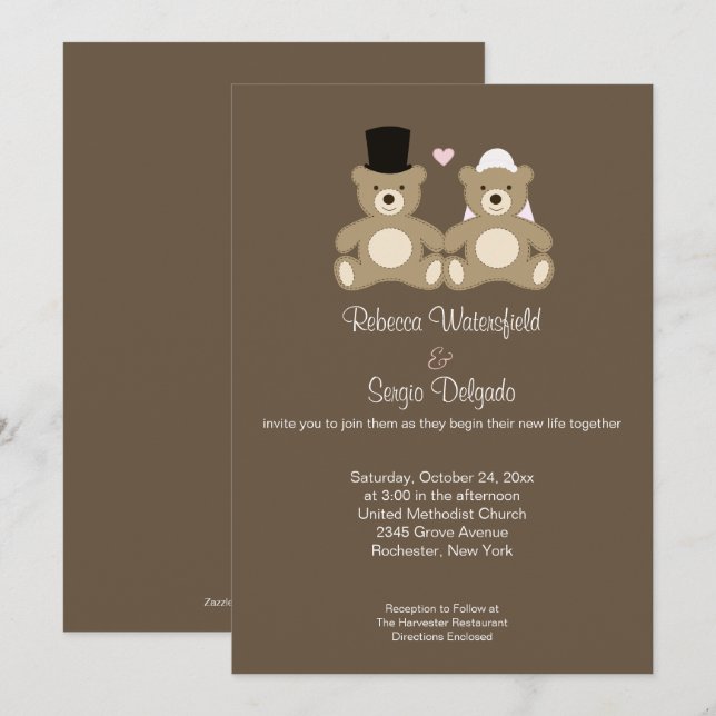 Teddy Bears Customised Wedding Invitation (Brown) (Front/Back)