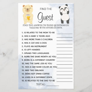 Teddy Bears Find the Guest Baby Shower game card