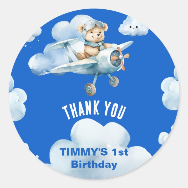 Teddy Bear's First Birthday Charting a Course Classic Round Sticker (Front)