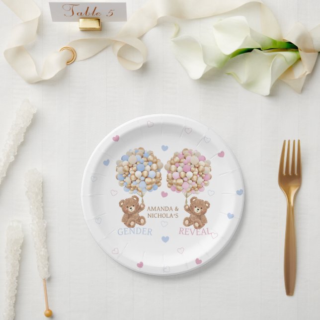 Teddy Bears Gender Reveal Shower Paper Plate (Wedding)