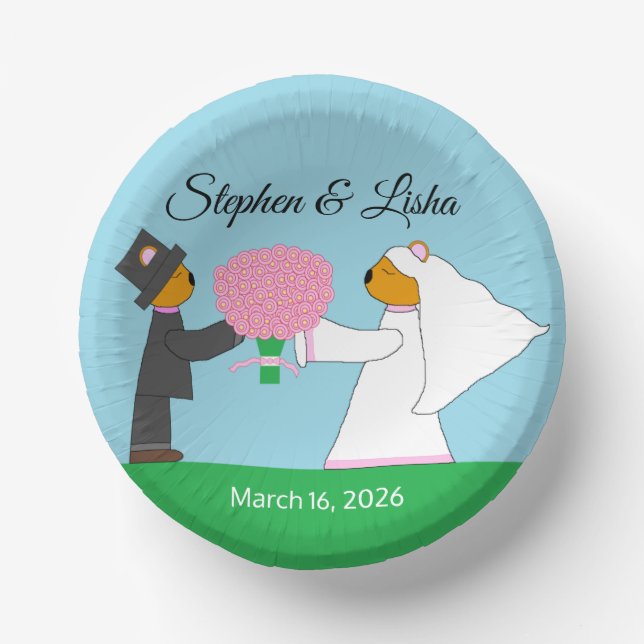 Teddy Bears Getting Married Wedding Reception Paper Plate (Front)