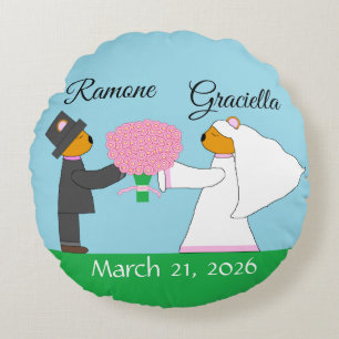 Teddy Bears Getting Married: Wedding Round Cushion