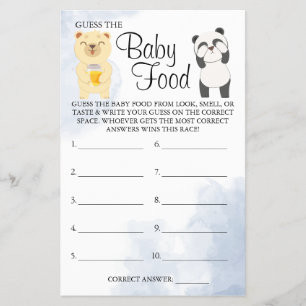 Teddy Bears Guess Baby food shower game card