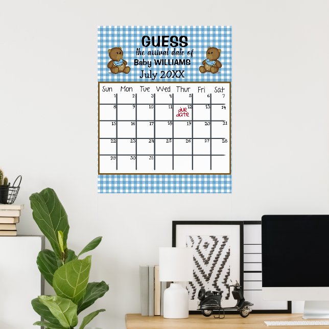 Teddy Bears Guess Due Date Calendar  Poster (Home Office)