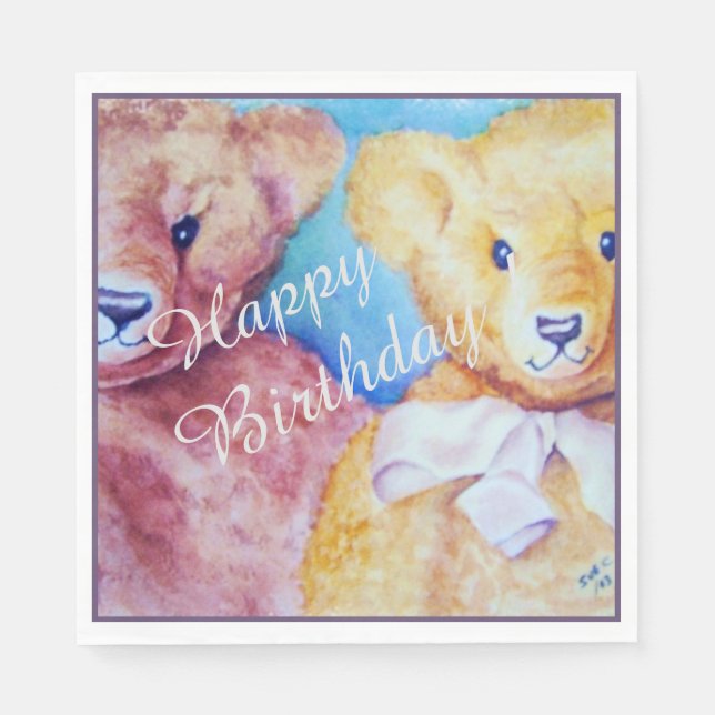 Teddy Bears Happy Birthday Party Celebration Napkin (Front)