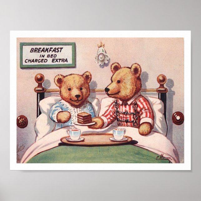 Teddy Bears Having Breakfastin Bed Poster (Front)