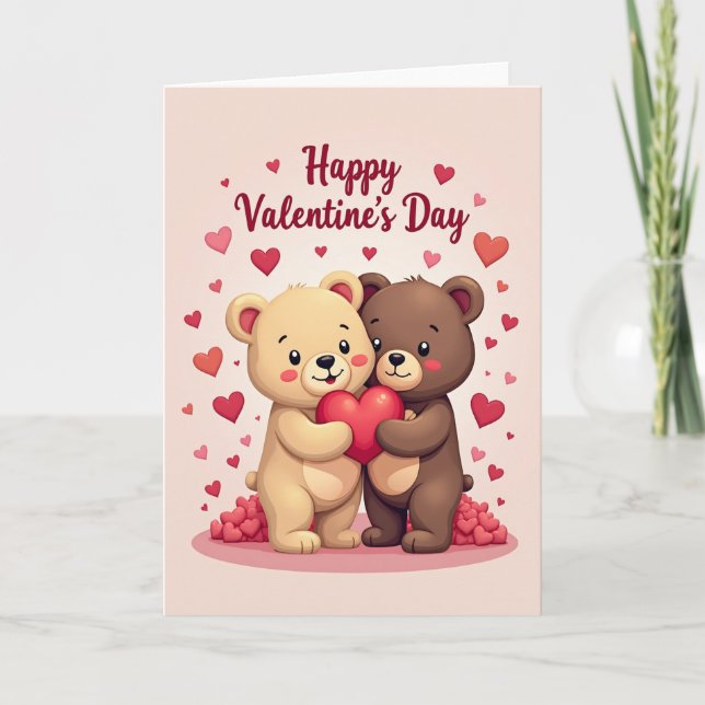Teddy Bears Heart Valentine Card (Front)