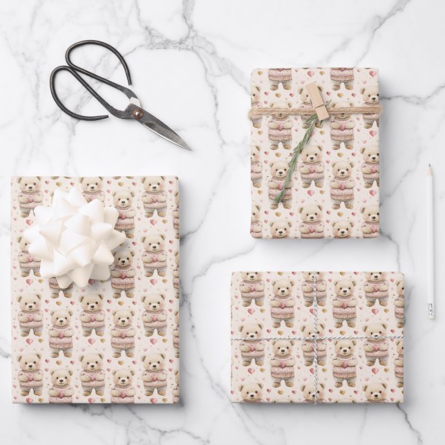 Teddy Bears & Hearts Wrapping Paper Sheet (Front)