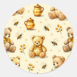 Teddy Bears Honey Bees Nursery Pattern Classic Round Sticker