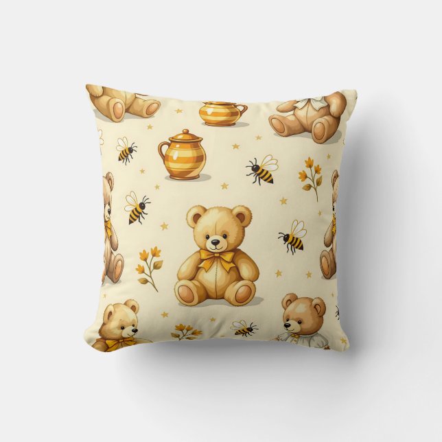 Teddy Bears Honey Bees Nursery Pattern Cushion (Front)
