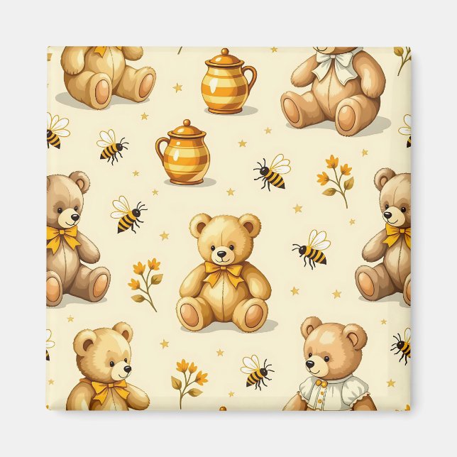 Teddy Bears Honey Bees Nursery Pattern Magnet (Front)