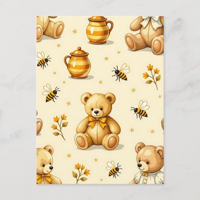 Teddy Bears Honey Bees Nursery Pattern Postcard (Front)