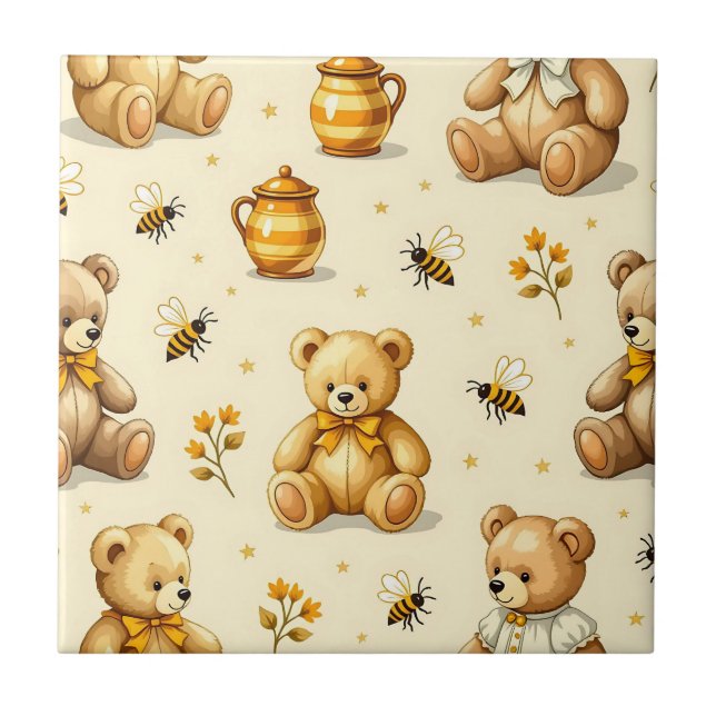 Teddy Bears Honey Bees Nursery Pattern Tile (Front)