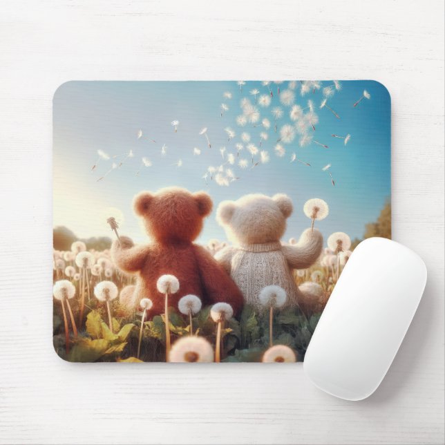 Teddy Bears In a Dandelion Field Mouse Mat (With Mouse)