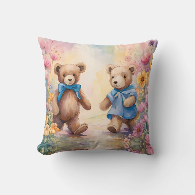 Teddy bears  In a Pastel Garden Cushion (Front)
