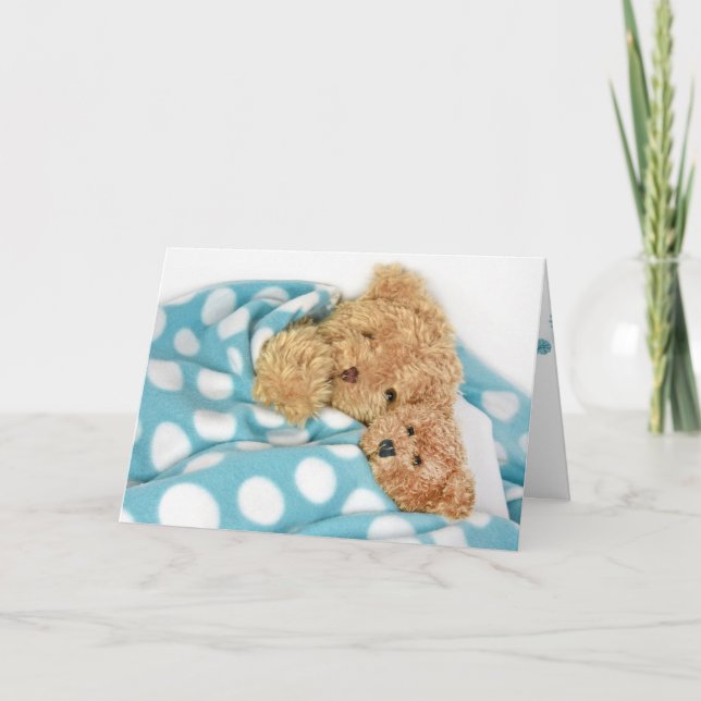 teddy bears in bed get well soon card (Front)
