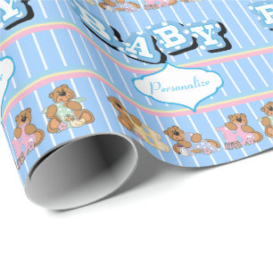 Teddy Bears 🐻 in Blue Personalise Wrapping Paper