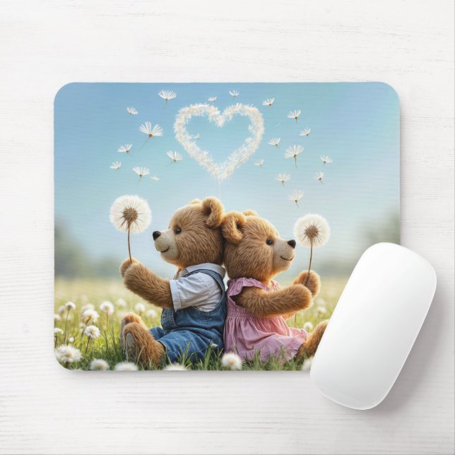 Teddy Bears In Dandelions Mouse Mat (With Mouse)