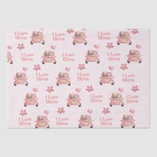 Teddy Bears in Love Driving A Car - Personalised   Tissue Paper