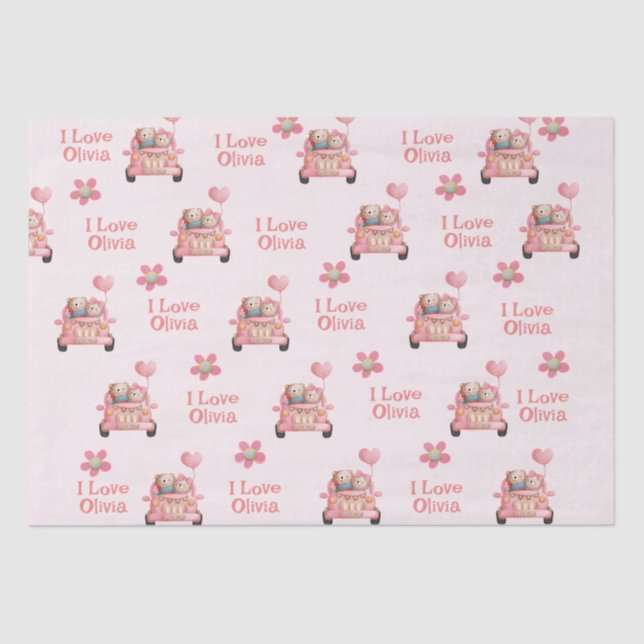 Teddy Bears in Love Driving A Car - Personalised   Tissue Paper (Front)