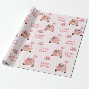 Teddy Bears in Love Driving A Car - Personalised W Wrapping Paper