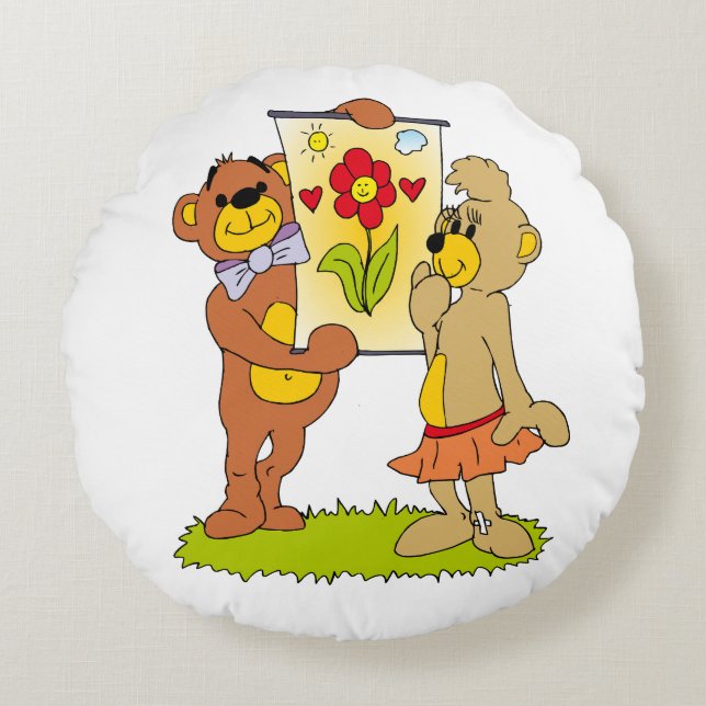 teddy bears in love round cushion (Front)