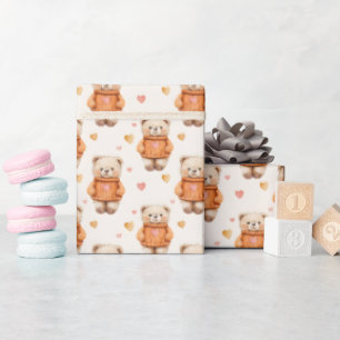 Teddy Bears in Orange Sweaters Wrapping Paper