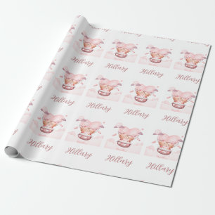 Teddy Bears In Pink Cloud Personalised With Name Wrapping Paper