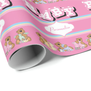 Teddy Bears in Pink    Personalise Wrapping Paper