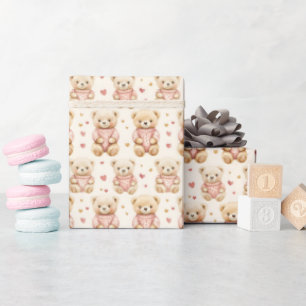 Teddy Bears in Pink Sweaters Wrapping Paper