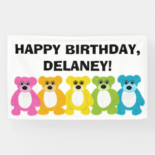 Teddy Bears in Rainbow Colours Kids Birthday Banner
