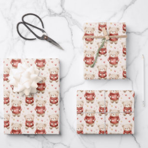 Teddy Bears in Red Sweaters Wrapping Paper Sheet