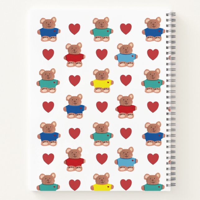 Teddy Bears in T-shirts with Hearts Notebook (Back)