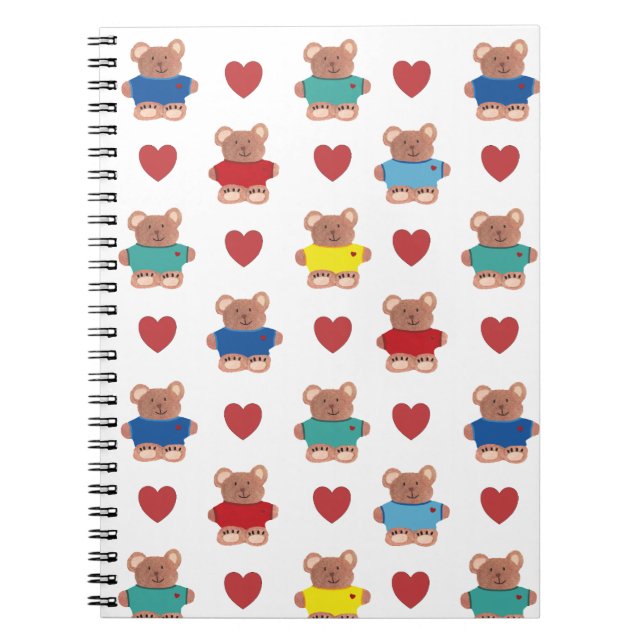 Teddy Bears in T-shirts with Hearts Notebook (Front)