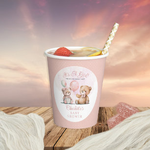 Teddy Bears It's A Girl Bearly Wait Baby Shower Paper Cups