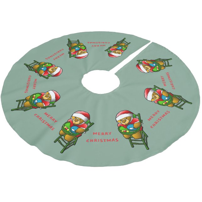 Teddy Bears Merry Christmas Brushed Polyester Tree Skirt (Angled)