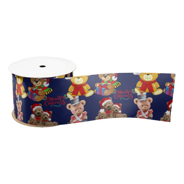 Teddy Bears Merry Christmas Satin Ribbon (Spool)
