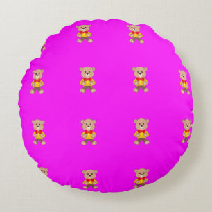 Teddy Bears Modern Pink Magenta Round Cushion