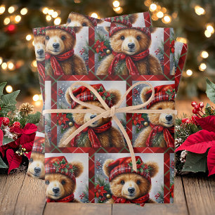 Teddy Bears on 3 Christmas Wrapping Paper Sheet