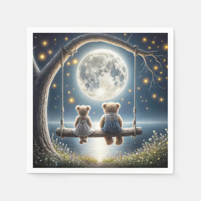 Teddy Bears On a Swing In the Moonlight Napkin (Front)