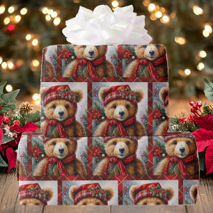 Teddy Bears on Christmas Plaid Roll of Wrapping Paper