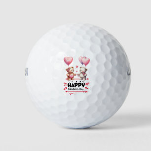 Teddy Bears on Valentine's Day with Hearts Golf Balls