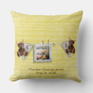 Teddy Bears Photo Frame Yellow Baby Nursery Pillow