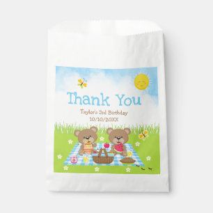 Teddy Bears Picnic Birthday Blue Gingham Thank You Favour Bags