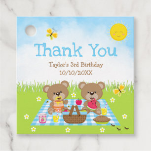 Teddy Bears Picnic Birthday Blue Gingham Thank You Favour Tags